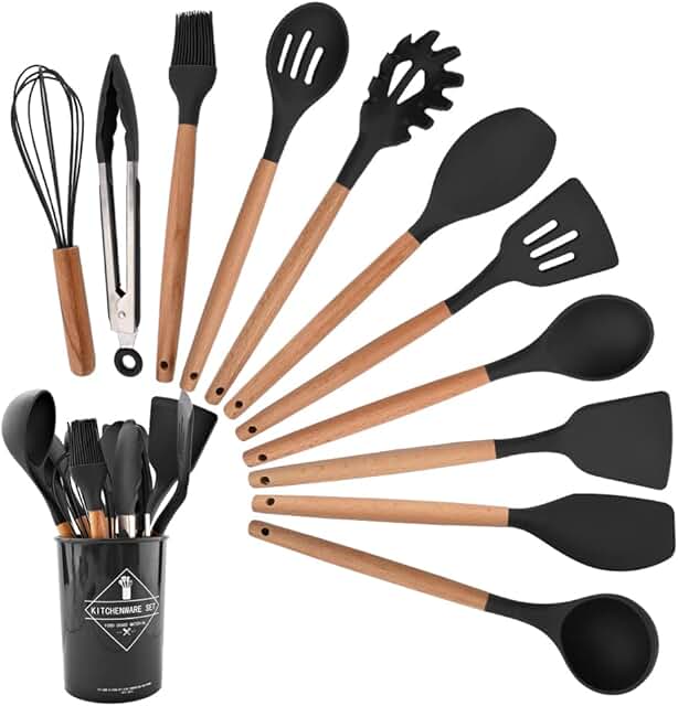 Black Silicone Kitchen Utensils Set, 12 Pieces