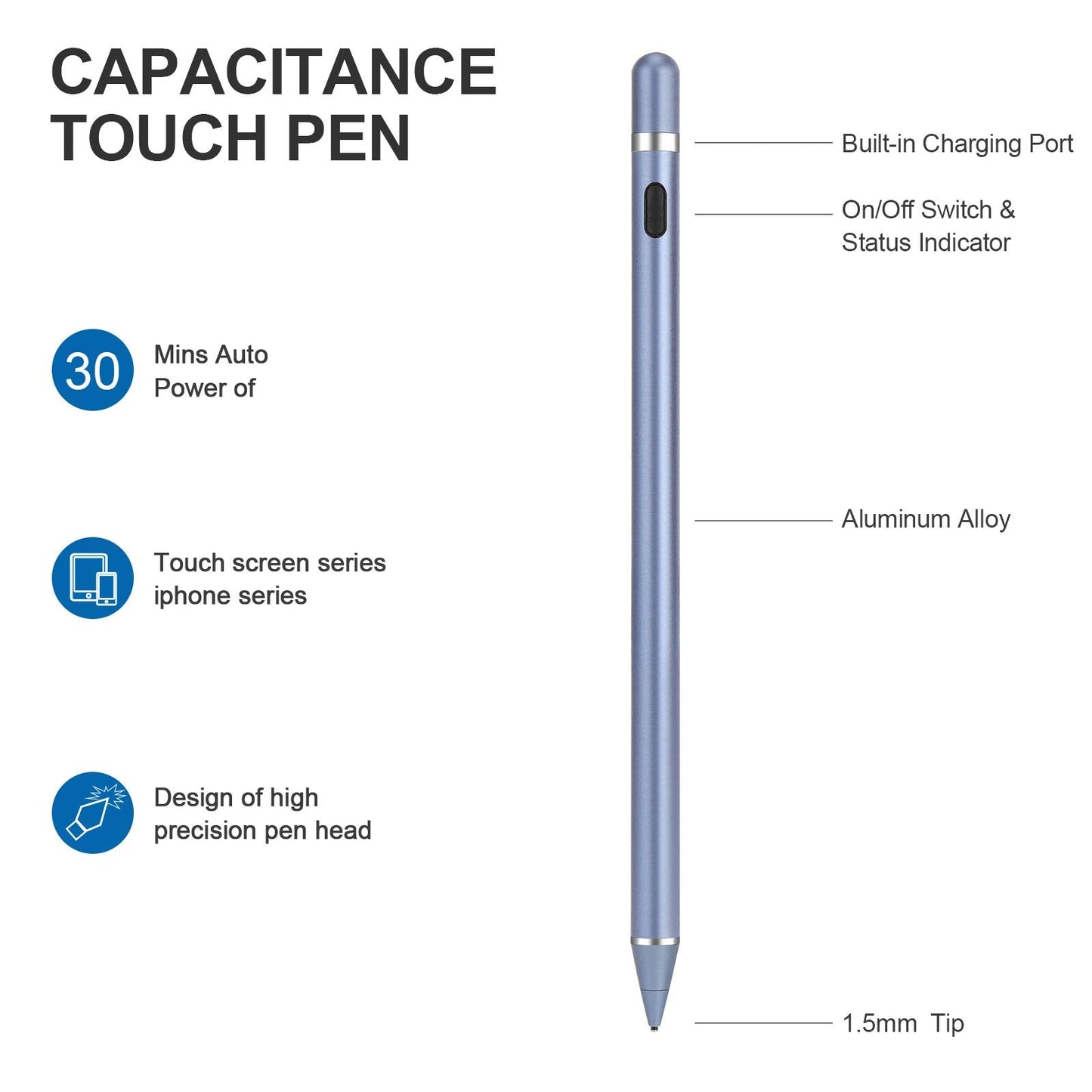 Active Stylus Pens for Touch Screens, Active Pencil Smart Digital Pens Fine Point Stylist Pen Compatible with iPhone iPad,Samsung/Android Smart Phone&Tablet Writing Drawing by (Blue)