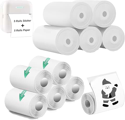 Set of 5 Thermal Paper Rolls and 5 Sticker Rolls