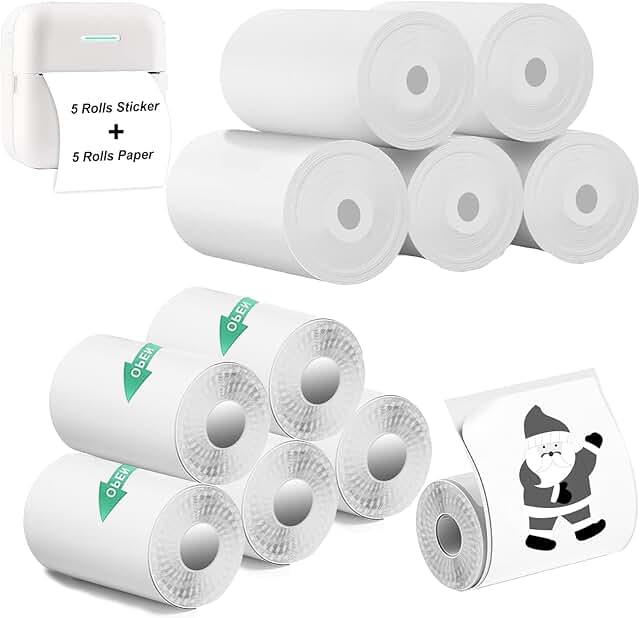 Set of 5 Thermal Paper Rolls and 5 Sticker Rolls
