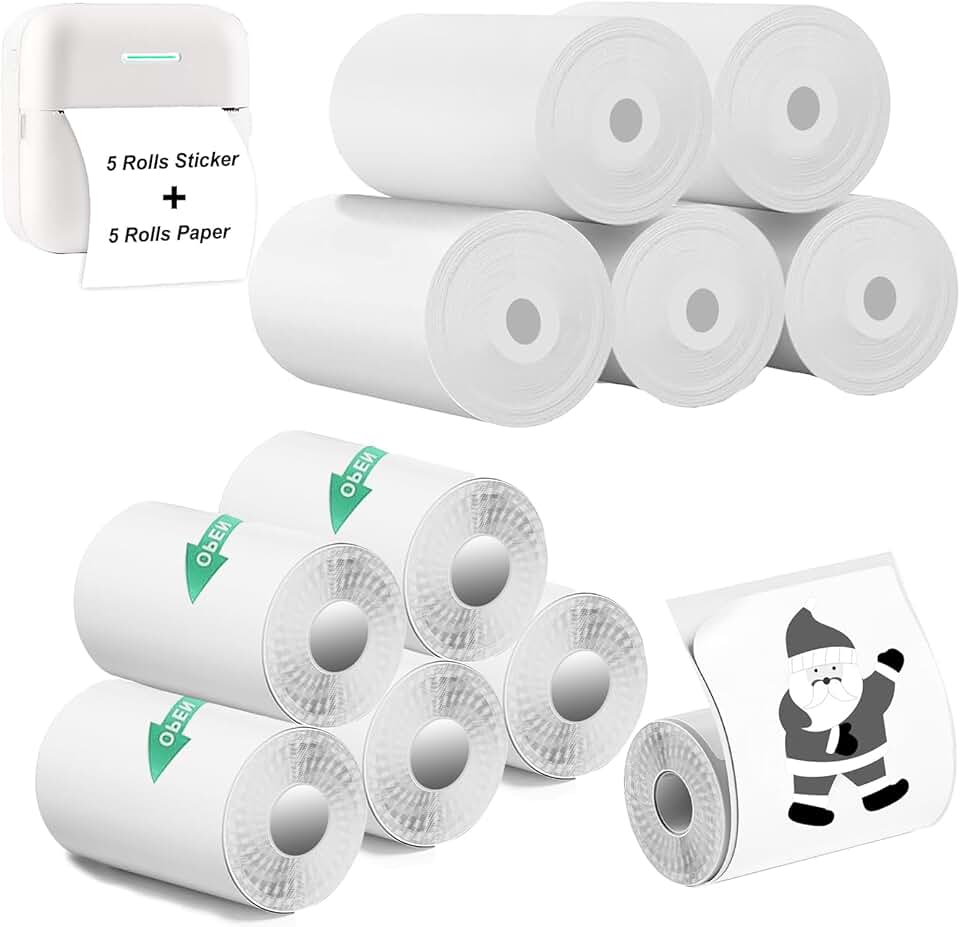 Set of 5 Thermal Paper Rolls and 5 Sticker Rolls