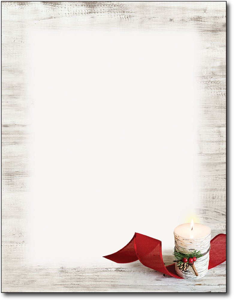 Holiday Letterhead Paper with Birch Candle Design, 80 Sheets
