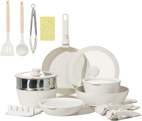 22-Piece Nonstick Ceramic Cookware Set with Removable Handles
