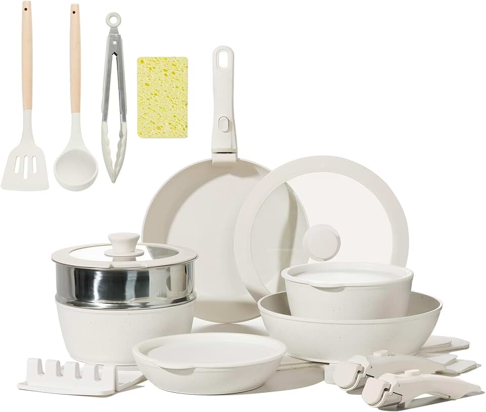 22-Piece Nonstick Ceramic Cookware Set with Removable Handles