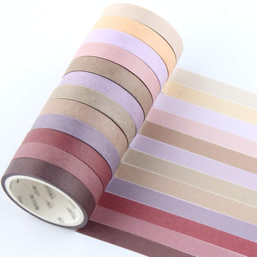 12 Rolls of Natural Color Washi Tape for Crafts and Journals