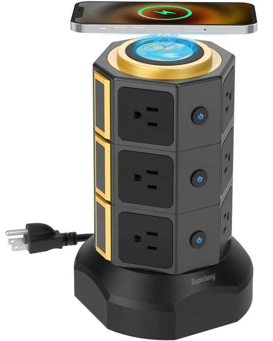 Power Strip Tower with Wireless Charger, 12 AC Outlets, 6 USB Ports