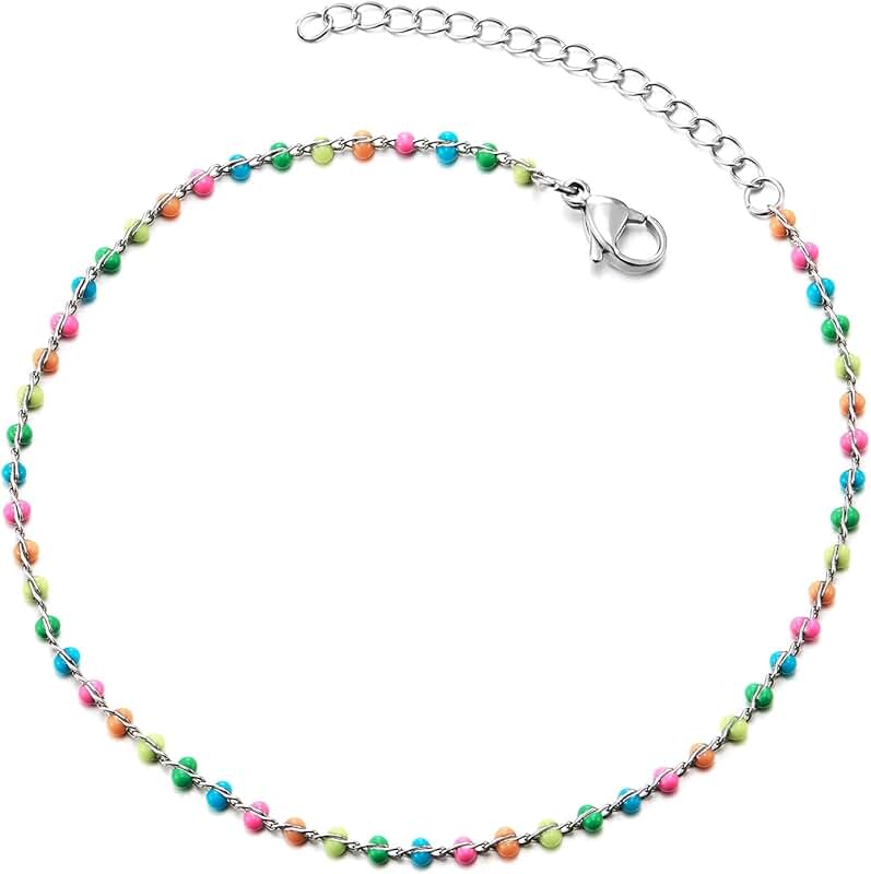 Colorful Enamel Bead Adjustable Anklet for Summer Beach