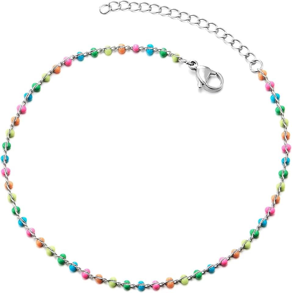 Colorful Enamel Bead Adjustable Anklet for Summer Beach