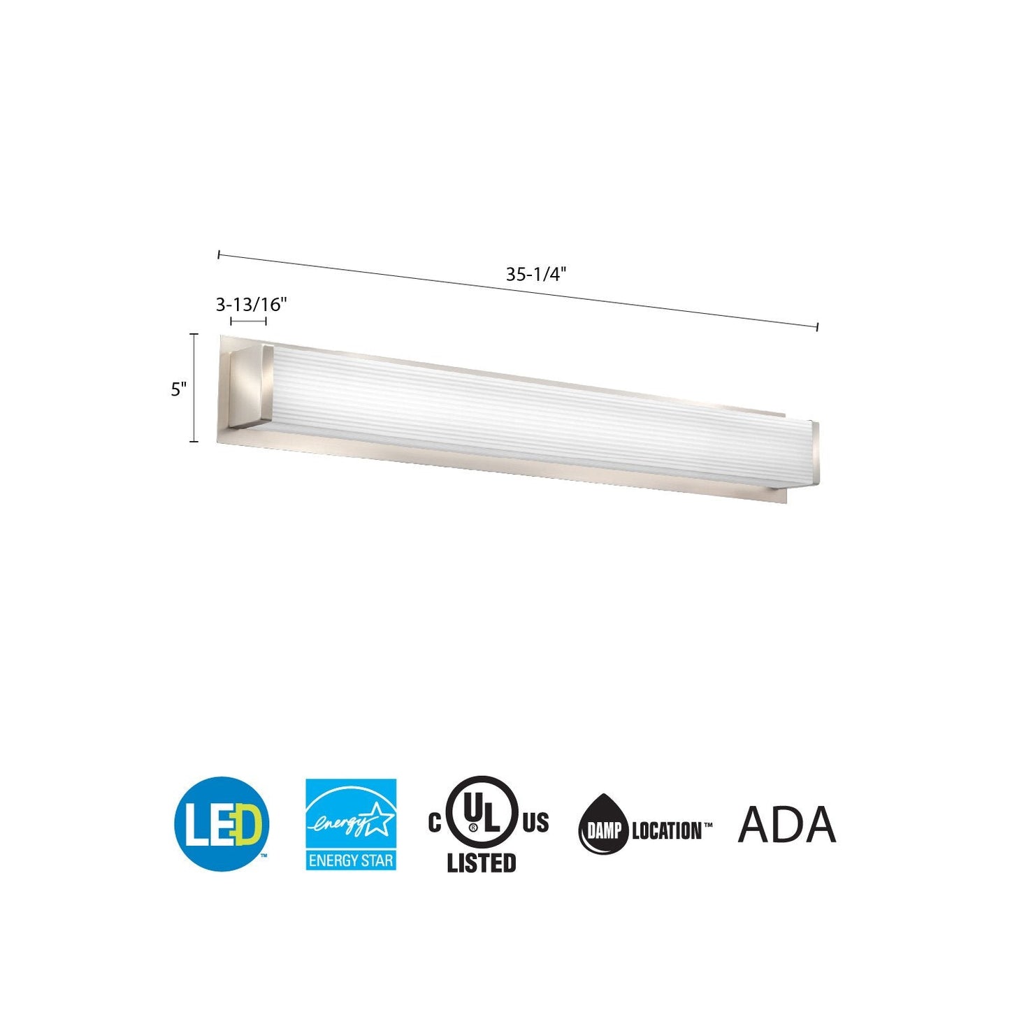 Traditional Square 3K LED Vanity Light, 3-Foot, Brushed Nickel