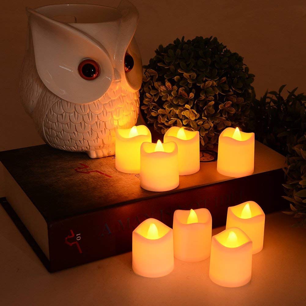Flameless Candles, Yellow Led Candles, Flickering Flameless Votive Candles, Battery Operated Led Tea Lights, Electric Fake Candles for Birthday Wedding Party Festival Decor (24 Packs)