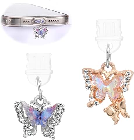 2 Pack Butterfly Dust Plug Charm for Type C Ports