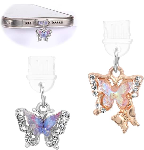 2 Pack Butterfly Dust Plug Charm for Type C Ports