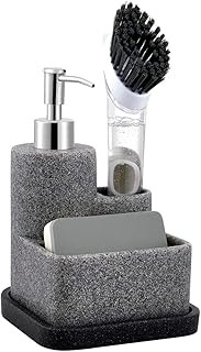Black soap dispenser with sponge holder and brush caddy