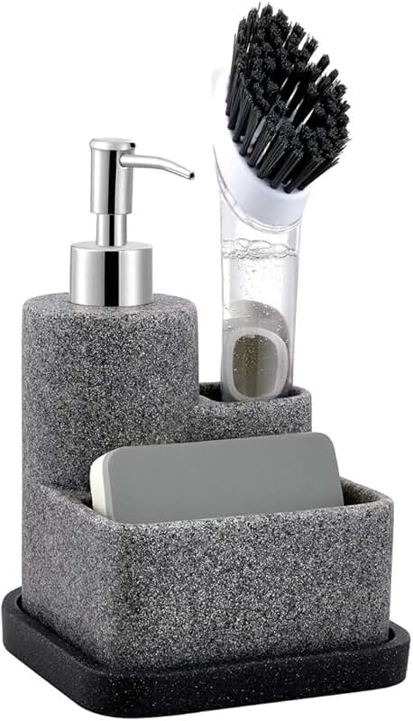 Black soap dispenser with sponge holder and brush caddy