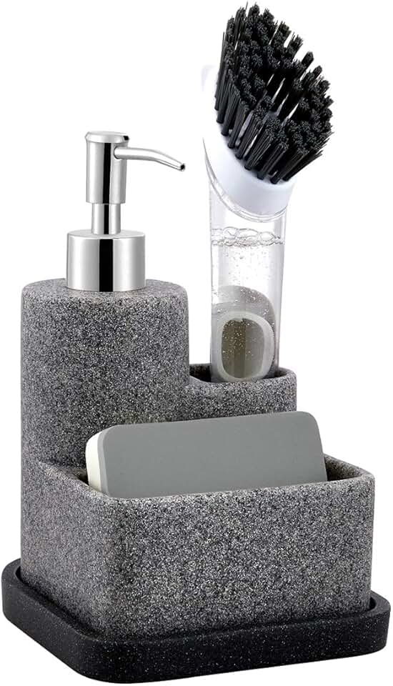 Black soap dispenser with sponge holder and brush caddy