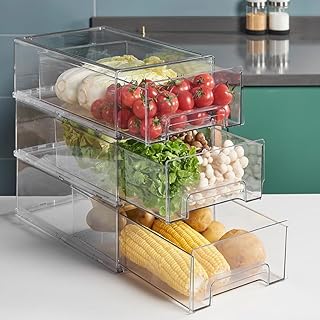 Large Clear Stackable Refrigerator Drawer Bins (2 Pack)