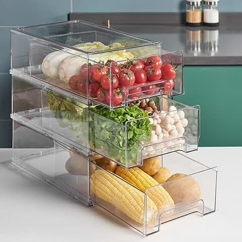 Large Clear Stackable Refrigerator Drawer Bins (2 Pack)