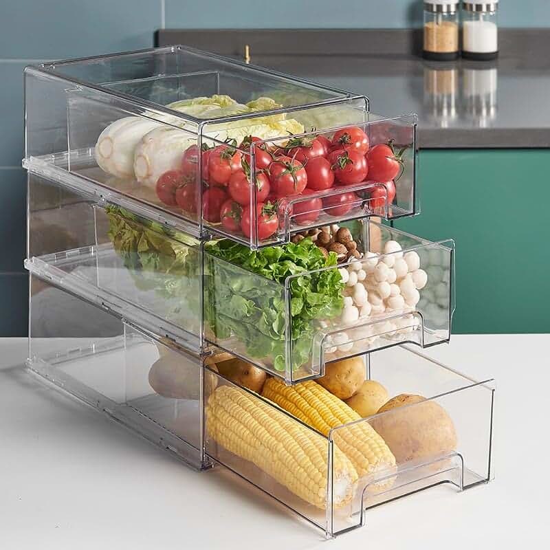 Large Clear Stackable Refrigerator Drawer Bins (2 Pack)