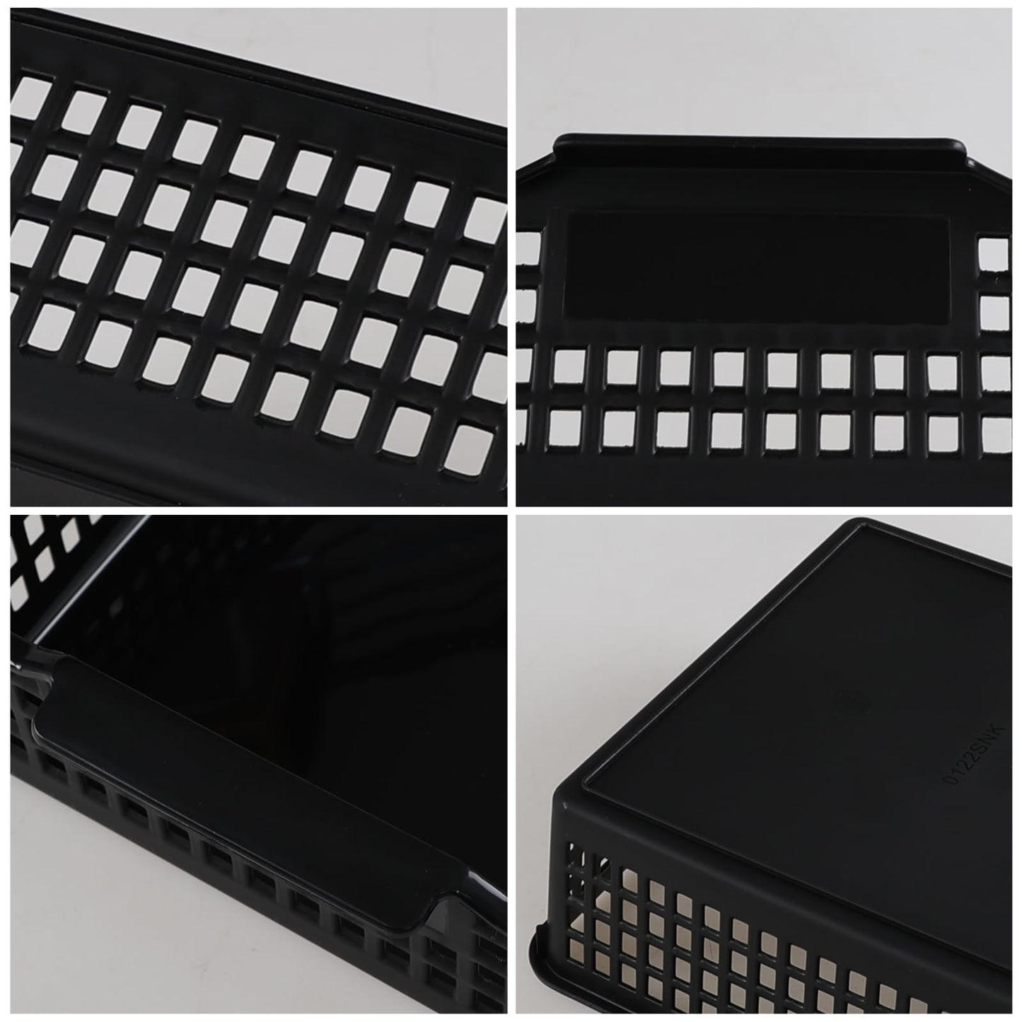 Six Black Plastic Paper Storage Baskets