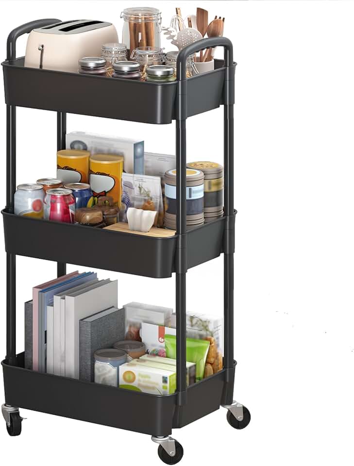 Three-Tier Plastic Rolling Utility Cart