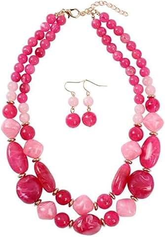 Chunky Two-Layer Necklace and Earrings Set for Women