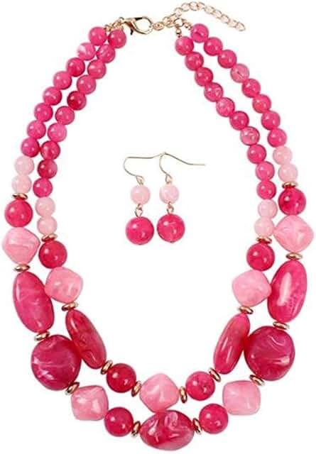 Chunky Two-Layer Necklace and Earrings Set for Women