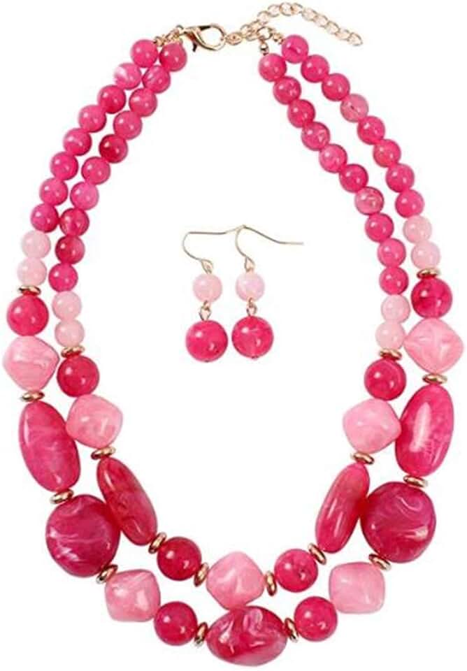 Chunky Two-Layer Necklace and Earrings Set for Women