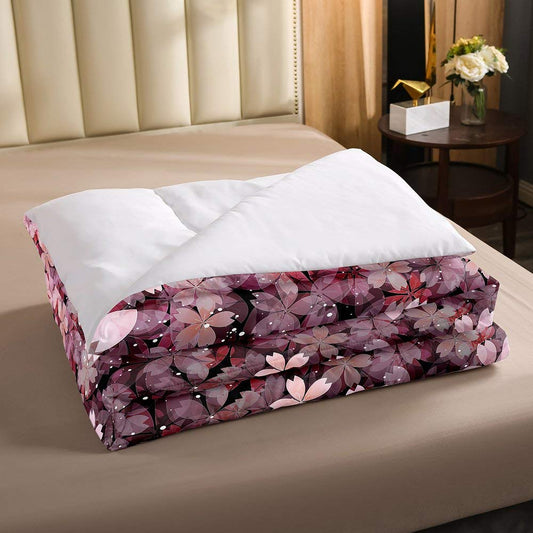 Cherry Blossom Comforter Set Twin Size, Pink Flower Down Comforter, Petal Floral Quilted Duvet, Starry Sky Glitter Girly Warm Duvet Insert, Bedroom Living Dorm Room Decorative