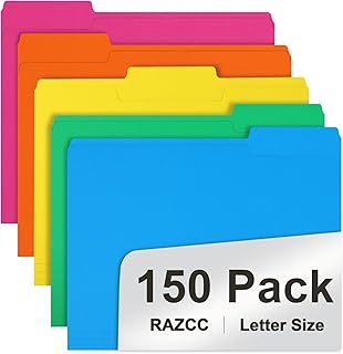 150 Colored Letter Size File Folders with Tabs