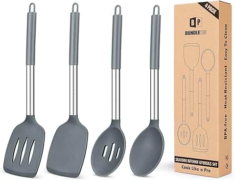 Set of 4 Silicone Cooking Utensils for Kitchen Use