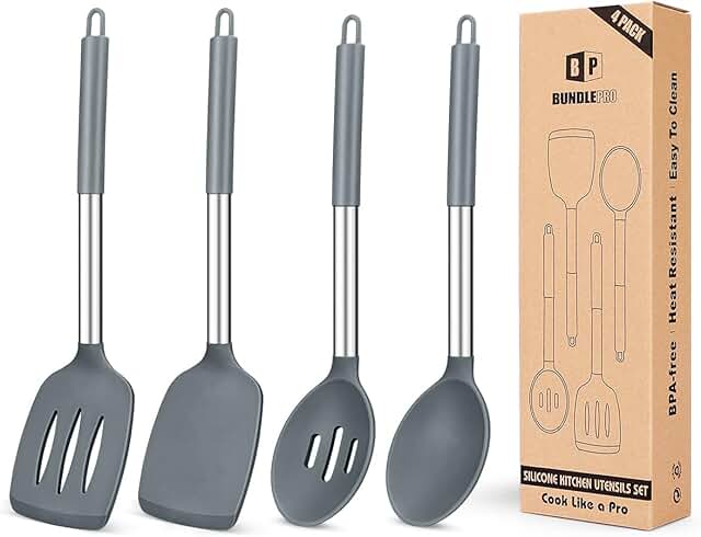 Set of 4 Silicone Cooking Utensils for Kitchen Use