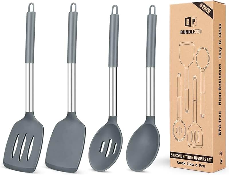Set of 4 Silicone Cooking Utensils for Kitchen Use