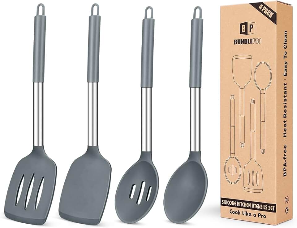 Set of 4 Silicone Cooking Utensils for Kitchen Use