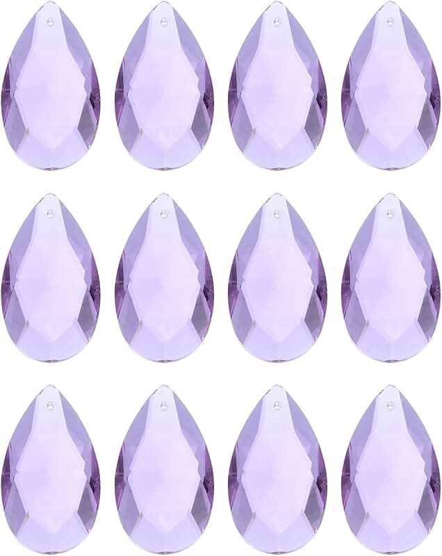 12 Purple Teardrop Crystal Beads for Decoration