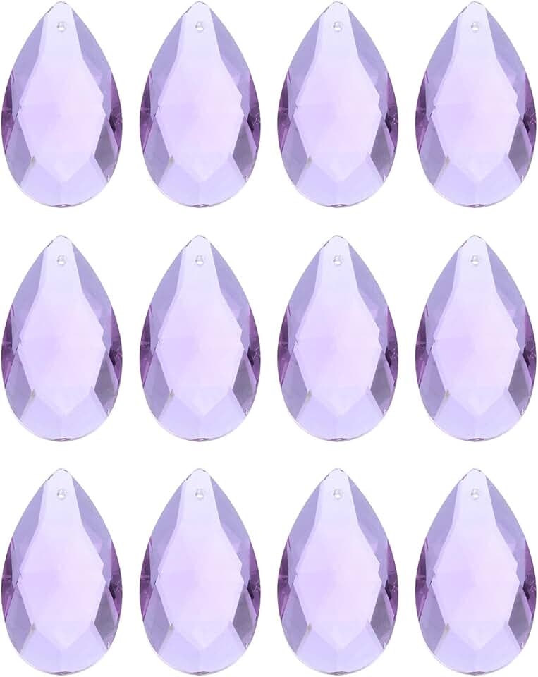 12 Purple Teardrop Crystal Beads for Decoration