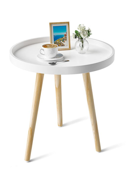 Side Table, White End Table, Small Sofa End Table Indoor Accent Table for Small Spaces, Living Room, Bedroom, Balcony, Easy Assembly Decor Bedside Table with Wood Legs Wood)