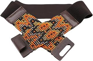 Women’s Orange Gold Beads Belt with Wood Buckle
