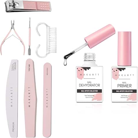Pink Nail Dehydrator and Primer Set with File and Buffer