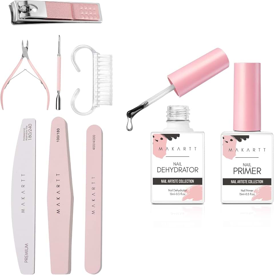 Pink Nail Dehydrator and Primer Set with File and Buffer
