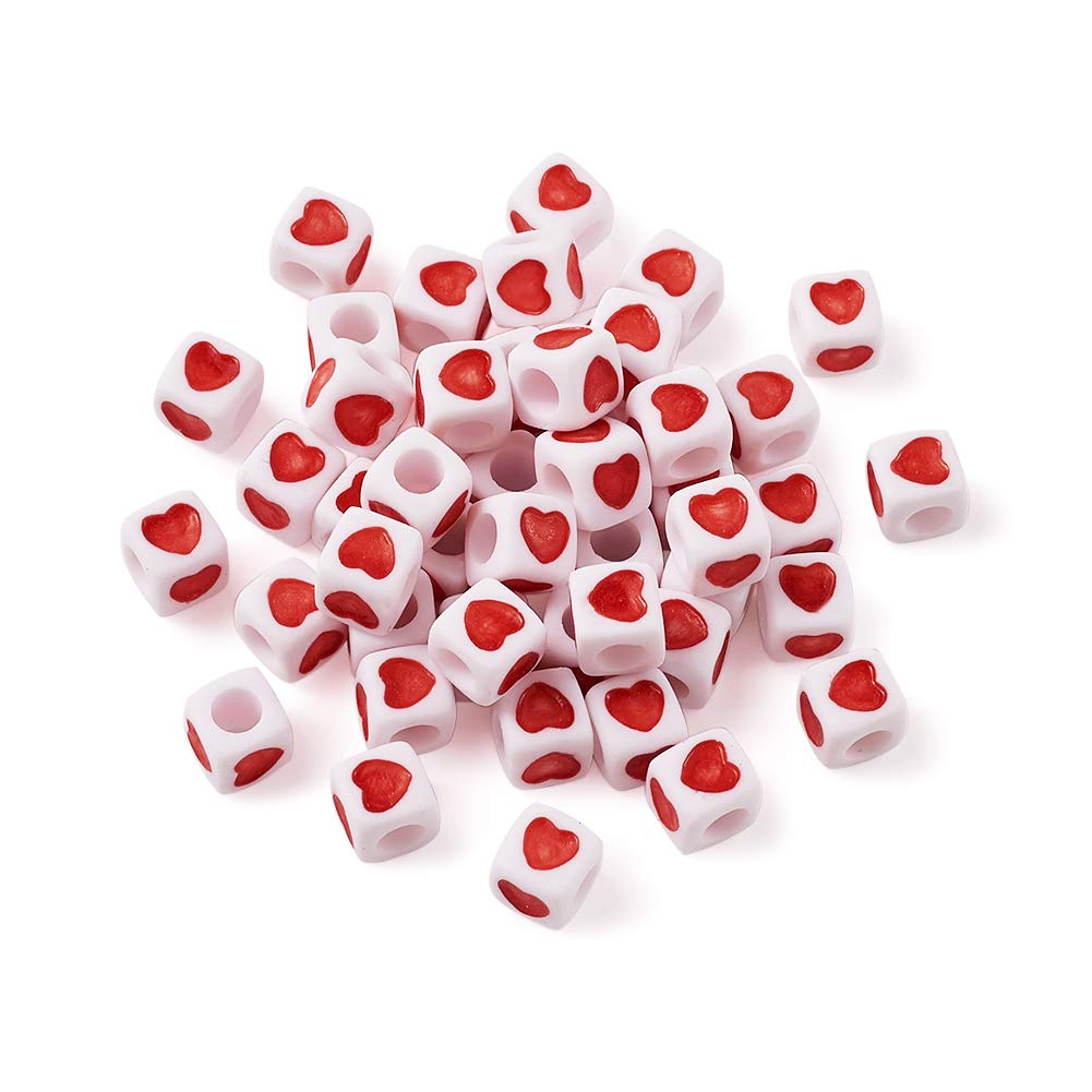 White Acrylic Heart Cube Beads for Jewelry Making