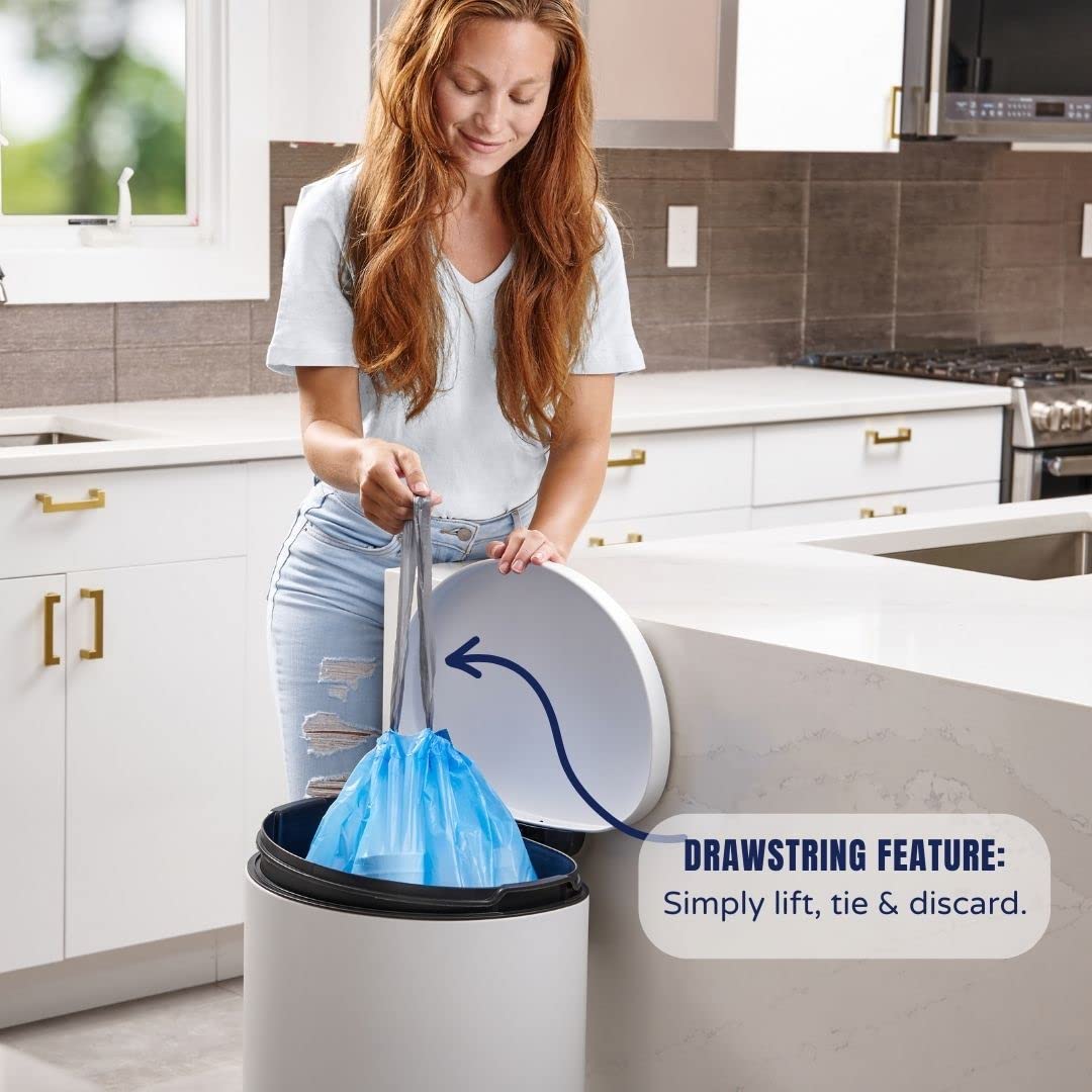 Custom Fit Trash Bags x) Code H Compatible, Tinted Blue Dr string Garbage, Liners 8-9 lon, 30-35 Liter, 18.5" x 28", 100 Count