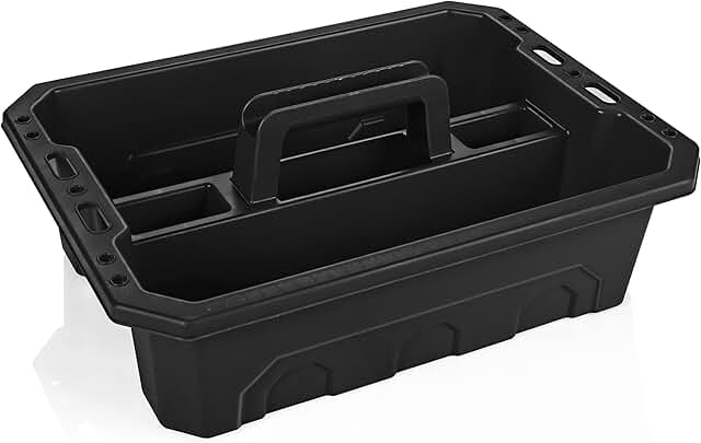 Set of two black plastic storage trays with handles