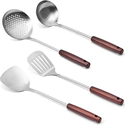 4-Piece Stainless Steel Kitchen Utensil Set with Wooden Handles