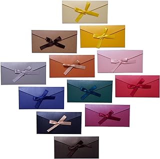 Set of 24 colorful paper gift card envelopes with ribbons