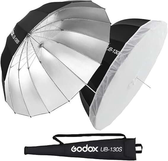 51-inch Parabolic Silver Reflective Studio Umbrella