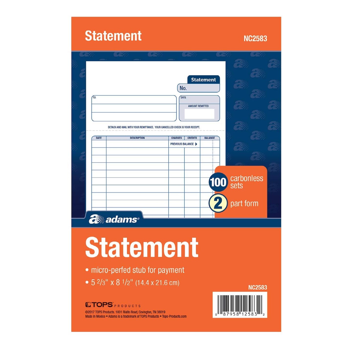 Two-Part Carbonless Statement Forms, 100 Sets