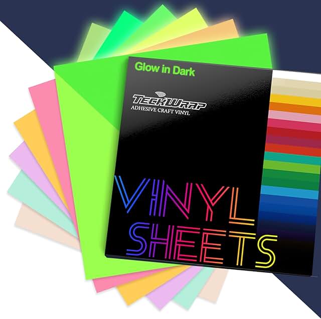 Glow in Dark Matte Neon Vinyl Sheets, 12x12 inches, 6-pack