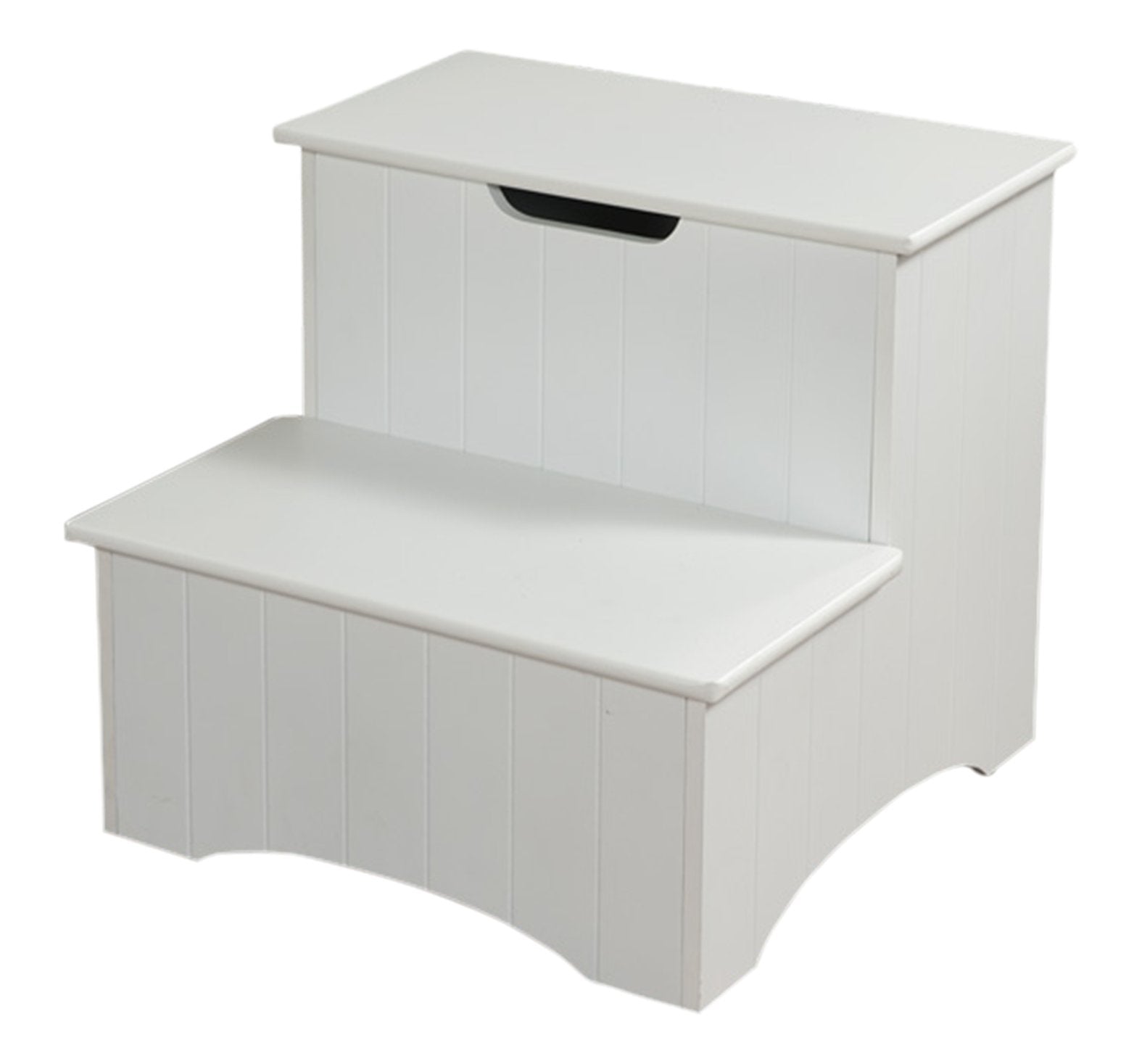 Kings Large White Finish Wood Bedroom Step Stool With Storage