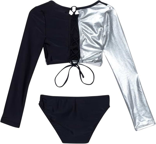Baby Girl's Black and Silver Two-Piece Swimsuit