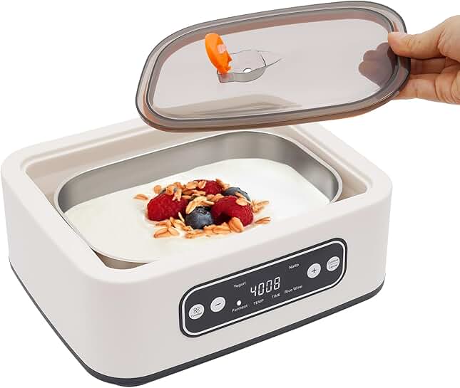 Automatic 1.6L Yogurt Maker with Timer, Temperature Control, and 9 Cups